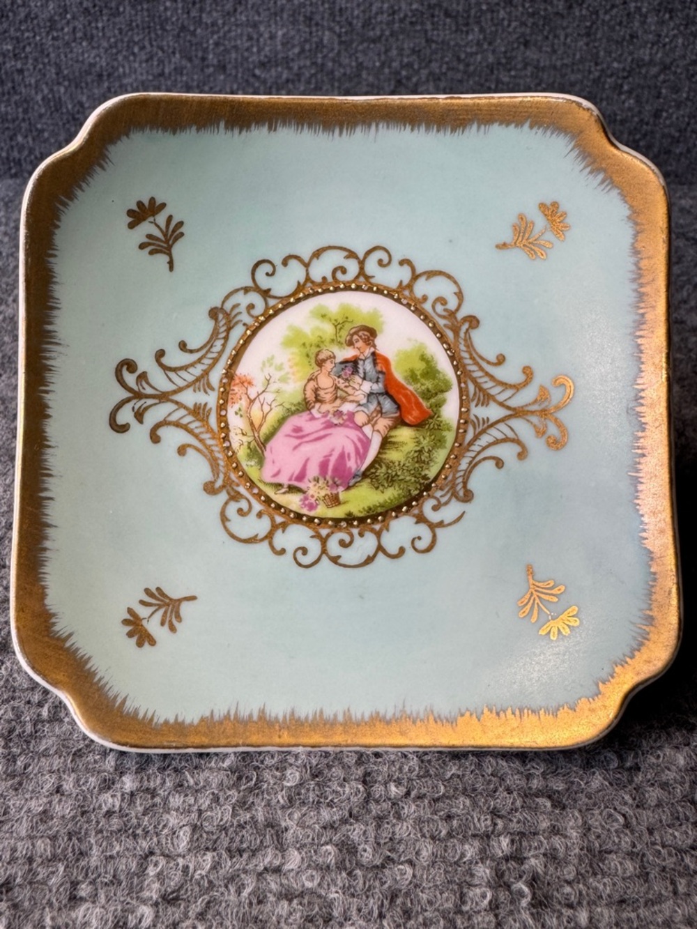 Vintage Lefton China Courting Couple Trinket Dish Hand Painted Japan Gold
